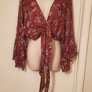 Lucky Brand Burgundy Floral Blouse